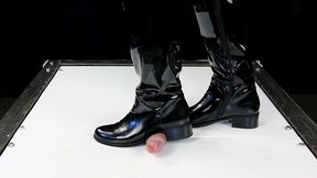 Ballbusting and Cock Balls Crush in Patent Leather Boots and Socks CBT