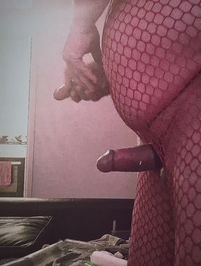 Grandpa dressed like a cheap slut, Pumping his cock to it's maximum length achieved to date but even thicker