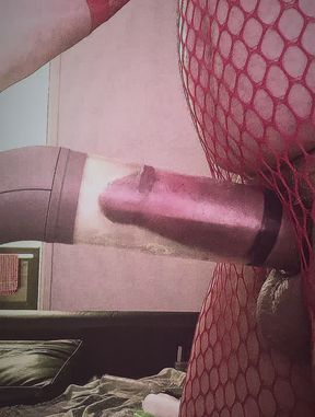 Grandpa dressed like a cheap slut, Pumping his cock to it's maximum length achieved to date but even thicker