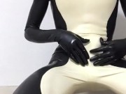 Latex Catsuit Dog Handjob With Ball Gag Inside