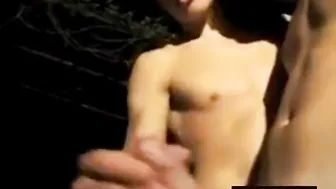 Twink masturbates outdoors in garden webcam show