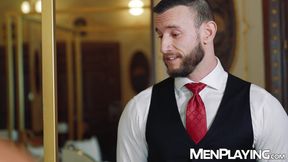 Savage bareback pounding with suited men Axel Rockham and Ridick