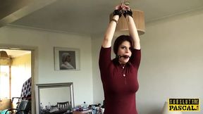 Busty redhead sub clamped and facefucked