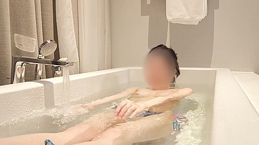 Fair-skinned Japanese college student bathes in mermaid bikini & semi-nude