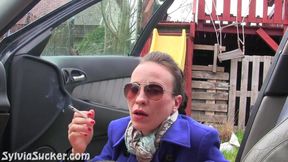 Sylvia Chrystall's outdoor EVE 120's smoking blowjob