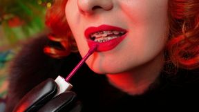 Lipstick fetish video - lady in fur close ups