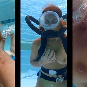 Topless WW Carissa in pantyhose and WW panties--Underwater dance in oval mask and lots of toes!