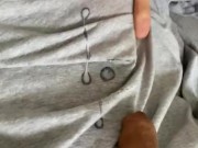 Thick veiny cock ejaculates on Tshirt