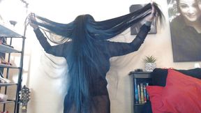 Long hair flipping brushing