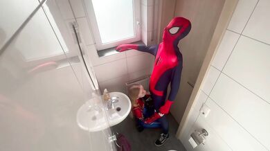 AO carnival slut gets ruined at the toilette with a German creampie