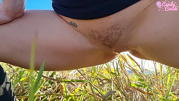 Pregnant Candy Crush pissing outdoors after having her perfect pussy filled with cum from a BBC