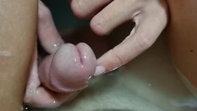 Hot girl plays with her penis in the bathtub, inserts her finger into the urethra