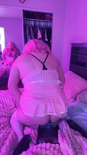 Pink Sissy Maid Rides Her Dildo