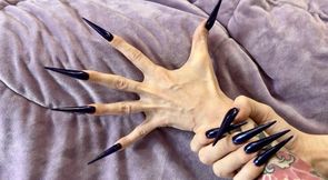 DARK blue long nails, sharp stilettos, long fingers and palms wide