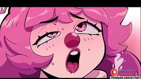 Cute clown girl works big cock at birthday party