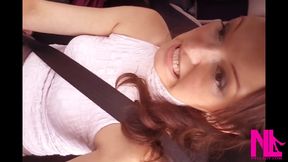 Soft Revving and Delicate Pedal Pumping in Beige Flats on Hosed Feet