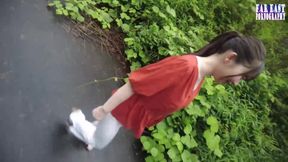 Steamy T Back Stroll with a First Time Outdoor Peach That Drives Nonstop Release Part 3