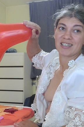 Blow to Pop Big Red Baloon with Nipples Out