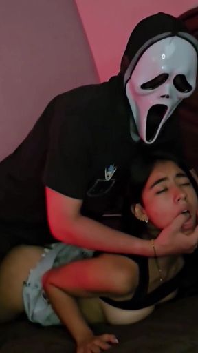 Thrilling moment from &quot;My neighbor (ghostface) breaks my ass on Halloween night and my boyfriend doesn&#039;t notice&quot;
