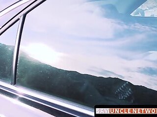 Bearded stepdad ass drilled his cute stepson on the backseat of car