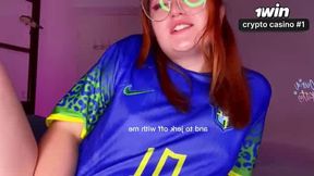 Naughty redhead with huge bootie playing with her taut pussy