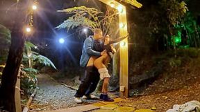 Skinny brunette Latina gets fucked in the woods then bathed
