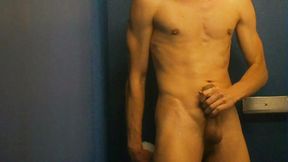 Compilation - Fullfrontal exhibitionism of solo uncut nude fit man in the gym shower