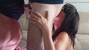 Bisexual wife humiliates husband during homemade rimjob and swallow