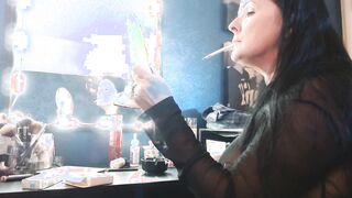 Dangling Lengthy Virginia Slims 120 Cigarette Doing Makeup Smoking Hands Idle