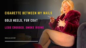 Sophisticated Blonde MILF Teases in Red Fur & Louboutins: Sensual Cigarette Session with Fur Coat Confessions - Miss Lulu Leather - 4K