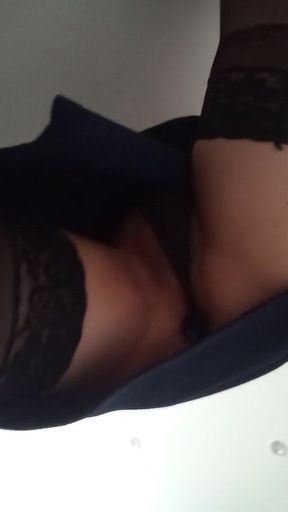 Shemale walking and touching herself