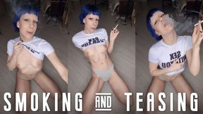 Boobs teasing with cigarette
