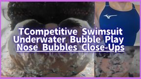 Competitive Swimsuit Underwater Bubble Play – Nose Bubbles Close-Ups