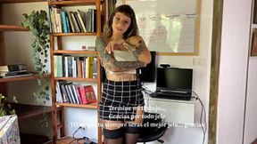 Horny secretary roleplay in miniskirt, gets horny, sucks and fucks him while talking dirty