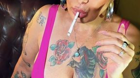 Sexy stepmother in a denim mini-skirt, beautiful cleavage and a ponytail - Dunhill White 100