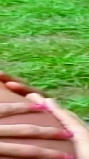 Blonde Tranny Gets Secretly Fucked in the Woods in Her Tight Asshole