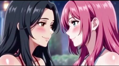 Two lesbian girls bathing and playing together in the hot tub