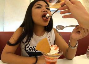 Thai teen homemade ice cream dessert and a grand foreign dick after at home