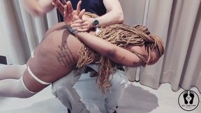 Spanking and Duct Tape Bondage Ebony Maid for Being Dirty