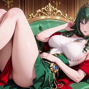 Green Queen on the Golden Throne! Lazy Seduction in a Silk Gown, What Secrets Hide Beneath?