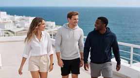 threesome with my best friend on a terrace in santorini- porn in spanish-ai porn