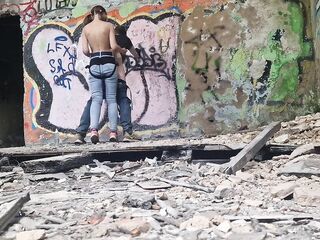 In abandoned building Anastasia Mistresse public outdoor drilled ding-dong in the booty her thrall Sasha Earth