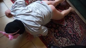 Masked slave gets punished from three femdom chicks