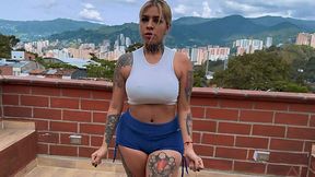 Big booty Latina slut with big tits enjoys her passionate sex on the open balcony
