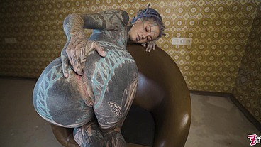 Tattooed TEEN testing FUCK MACHINE with her ANAL