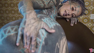 Tattooed TEEN testing FUCK MACHINE with her ANAL
