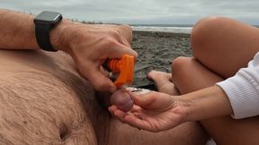 4k. She Offered Me Handjob On The Beach, I Couldnt Resist. Slow-mo Cumshot