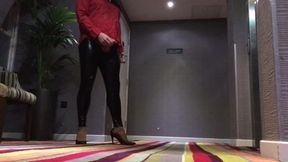 Crossdresser masturbates on hotel corridor