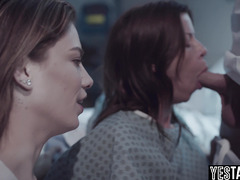 Big tits mature MILF patient has threesome with her younger self