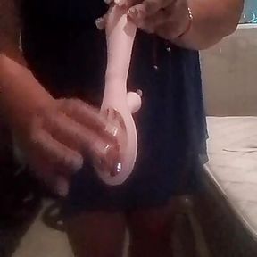 Dildo in the tight pussy of a perverted milf eager for cock